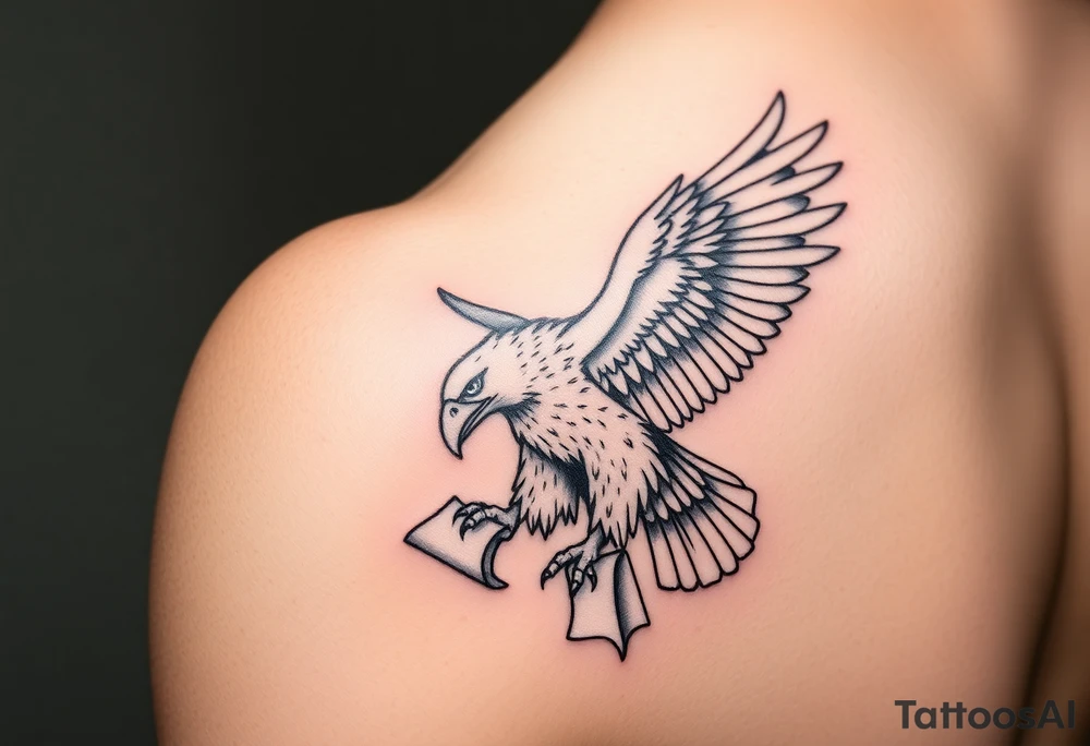 majestic eagle with paper in ita claws tattoo idea