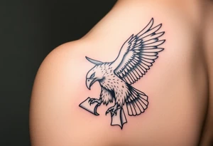 majestic eagle with paper in ita claws tattoo idea