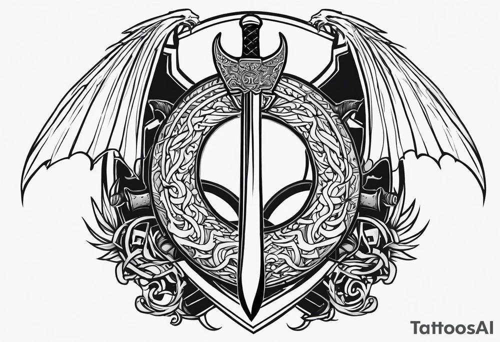 Valhalla sword shield dragon axe tattoo idea