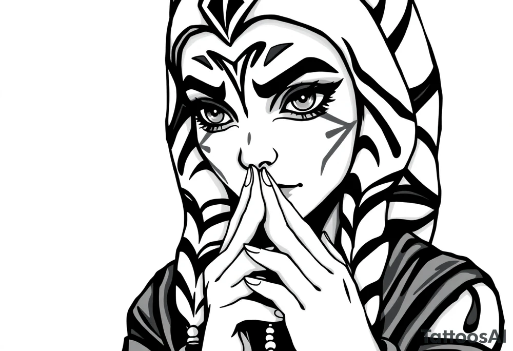Ahsoka praying with rosary in hands tattoo idea