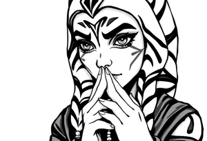 Ahsoka praying with rosary in hands tattoo idea