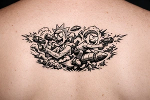 Rick drinking and shooting things and morty being reckless save the day morty , schuanch schuanch. tattoo idea