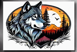 Wolves spouses
Dark woods
Mountains
Sunset tattoo idea