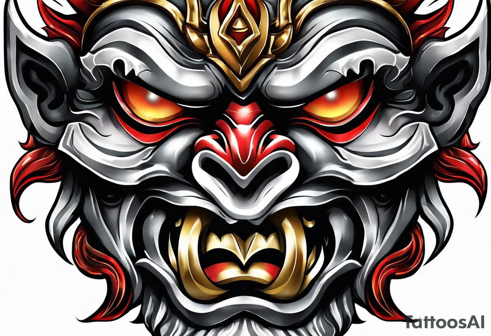 Protection against evil Oni mask tattoo idea