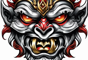 Protection against evil Oni mask tattoo idea