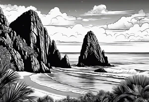 Cabo San Lucas beach with the famous rock formation overlooking ocean tattoo idea