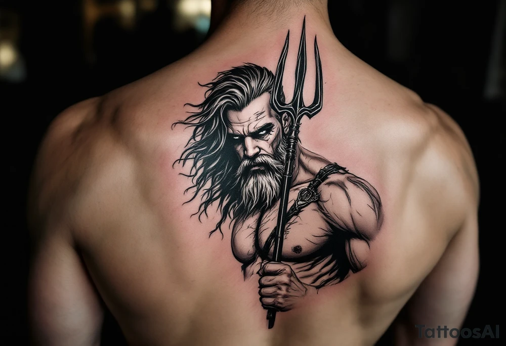 fit poseidon, behind a trident tattoo idea