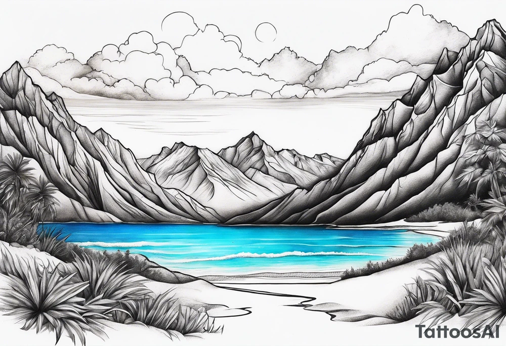 Beach and mountains tattoo idea