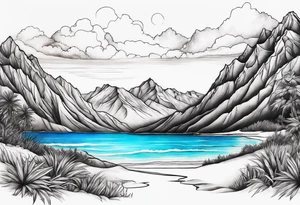 Beach and mountains tattoo idea
