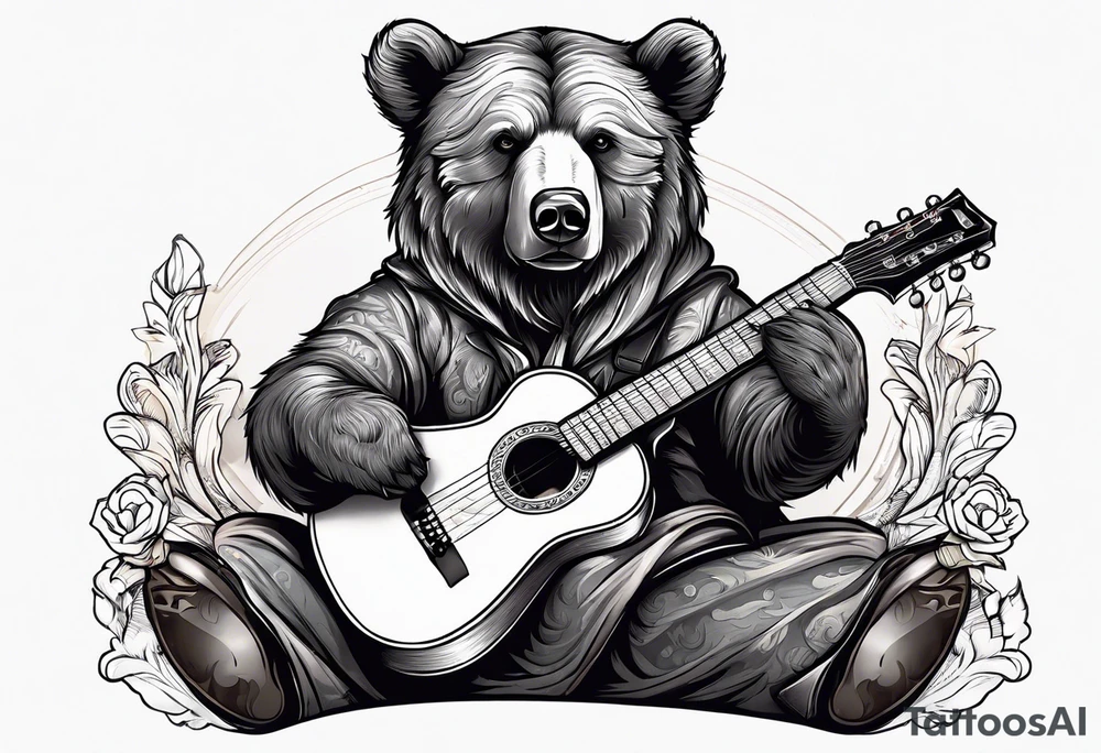 bear playing guitar tattoo idea
