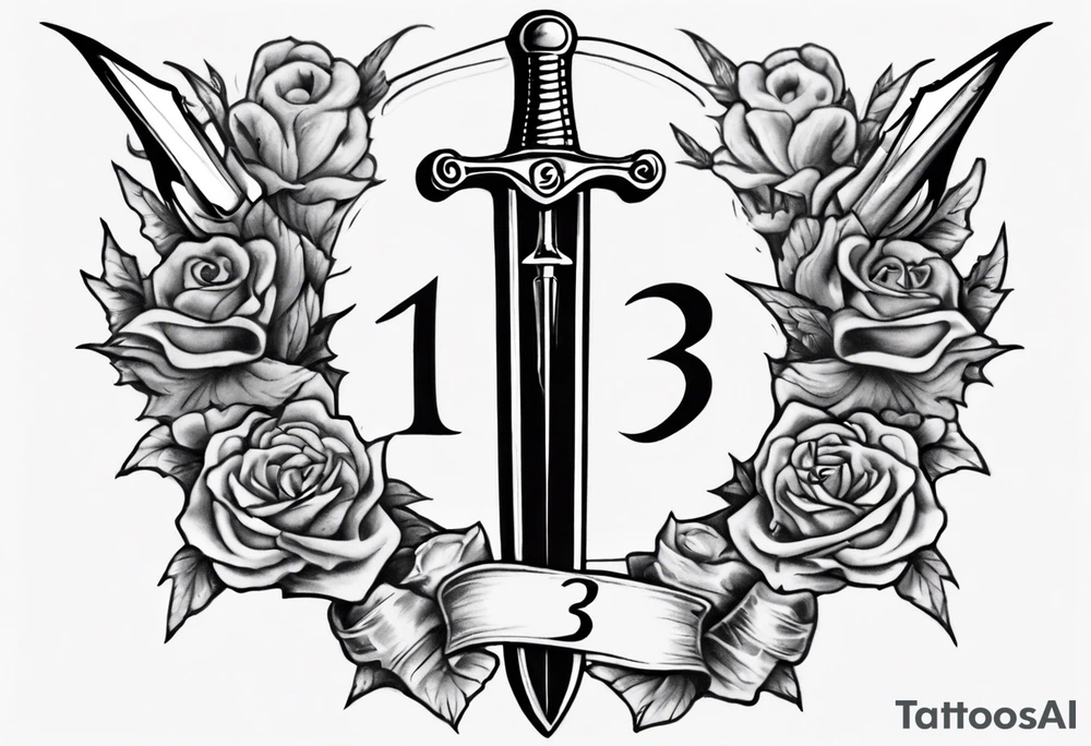 memorial tattoo using "13" and a sword tattoo idea