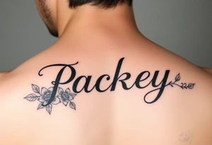 The name packey in cursive with floral tattoo idea