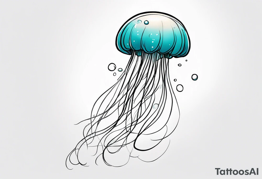 jellyfish with a small head and really long tentacles. Add clouds behind it like it’s floating in the sky tattoo idea
