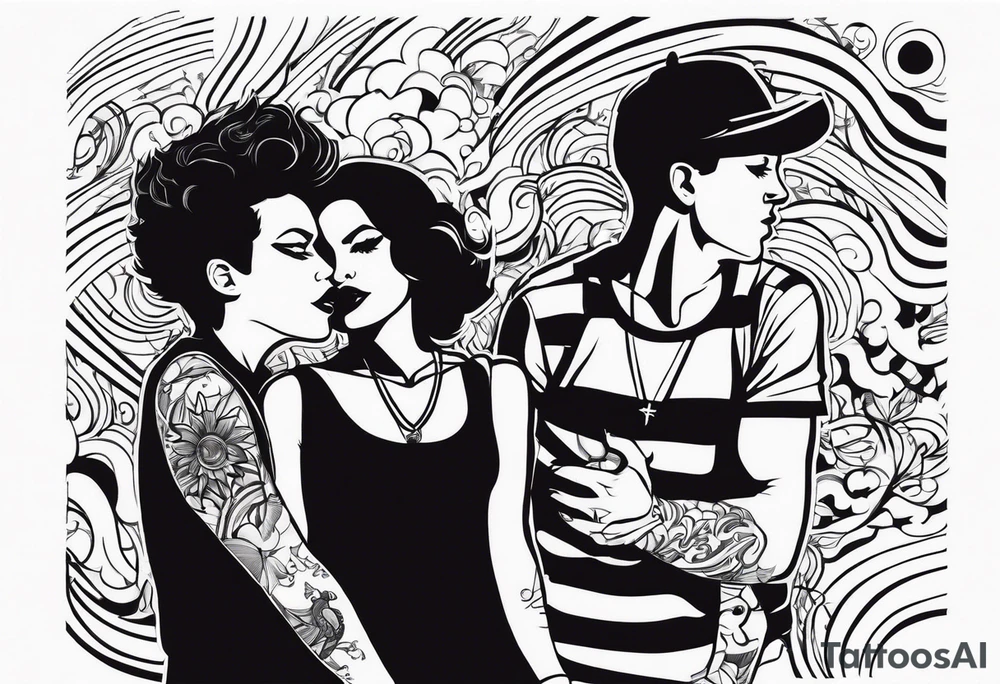 2 Black shadows of people standing over 2 wounded black shadows of people tattoo idea