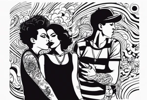 2 Black shadows of people standing over 2 wounded black shadows of people tattoo idea