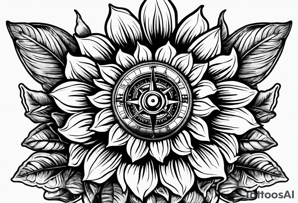 Sunflower and a compass, with the words "To Thine Own Self Be True" tattoo idea