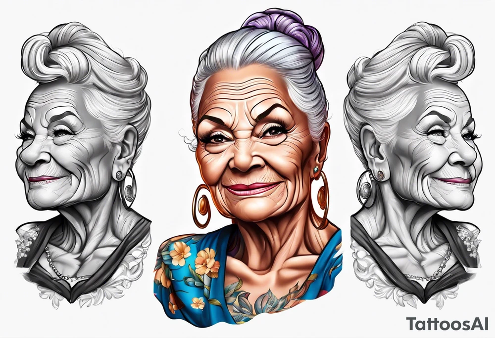 Muscular old lady bodybuilder posing. tattoo idea