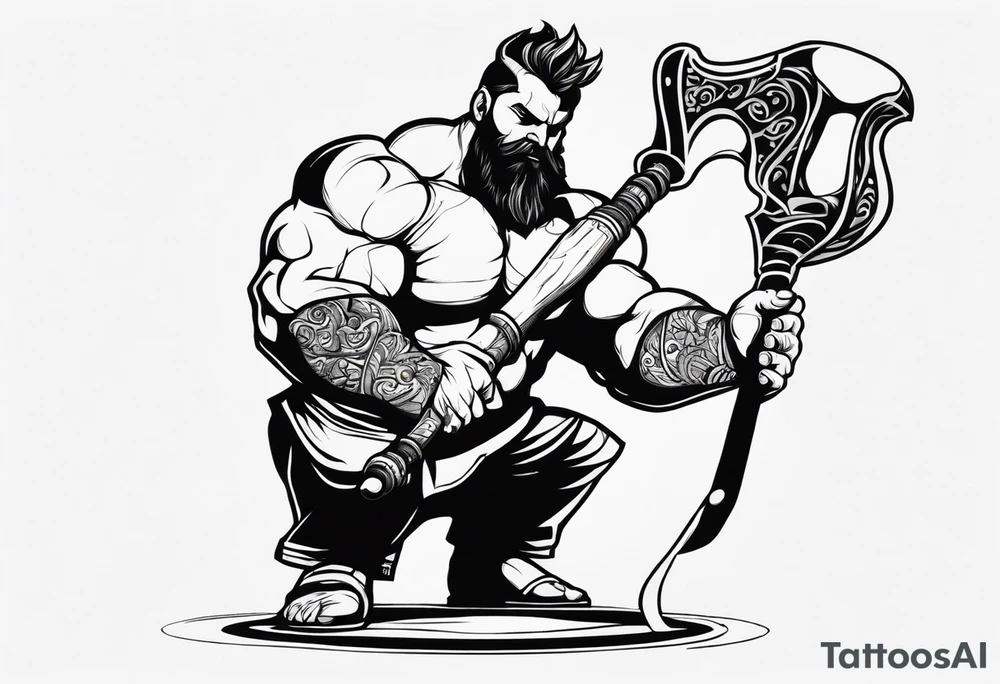 full body drawing of a giant holding a club tattoo idea