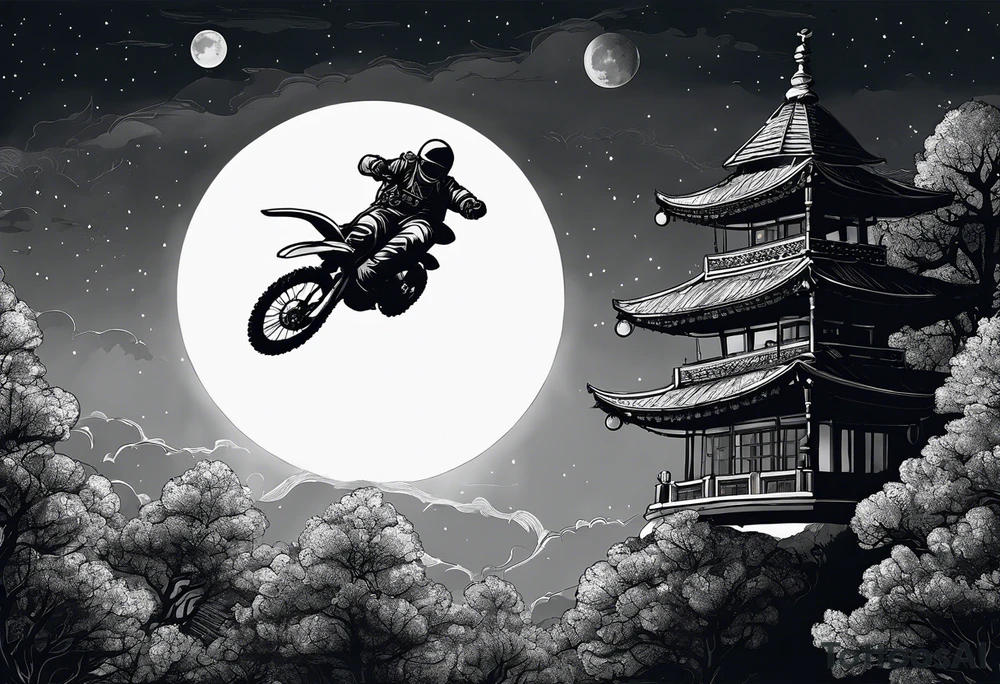 Parachutist under canopy in front of a full moon. The moon looks like a skull tattoo idea