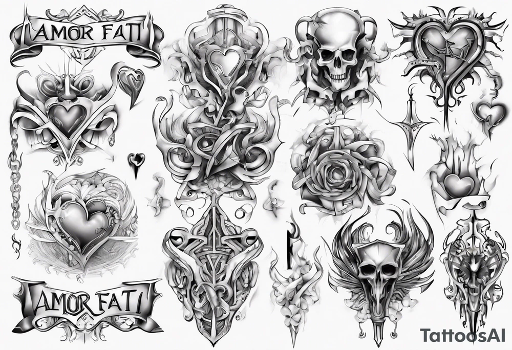 stylized text: "amor fati" tattoo idea