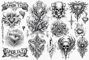 stylized text: "amor fati" tattoo idea