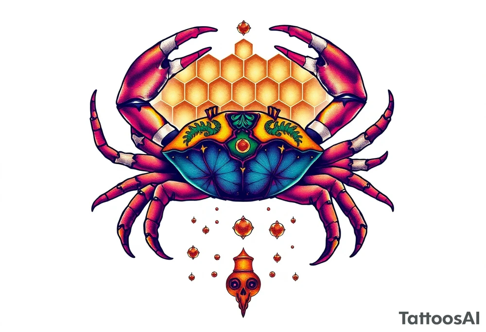 Crab in honey comb tattoo idea