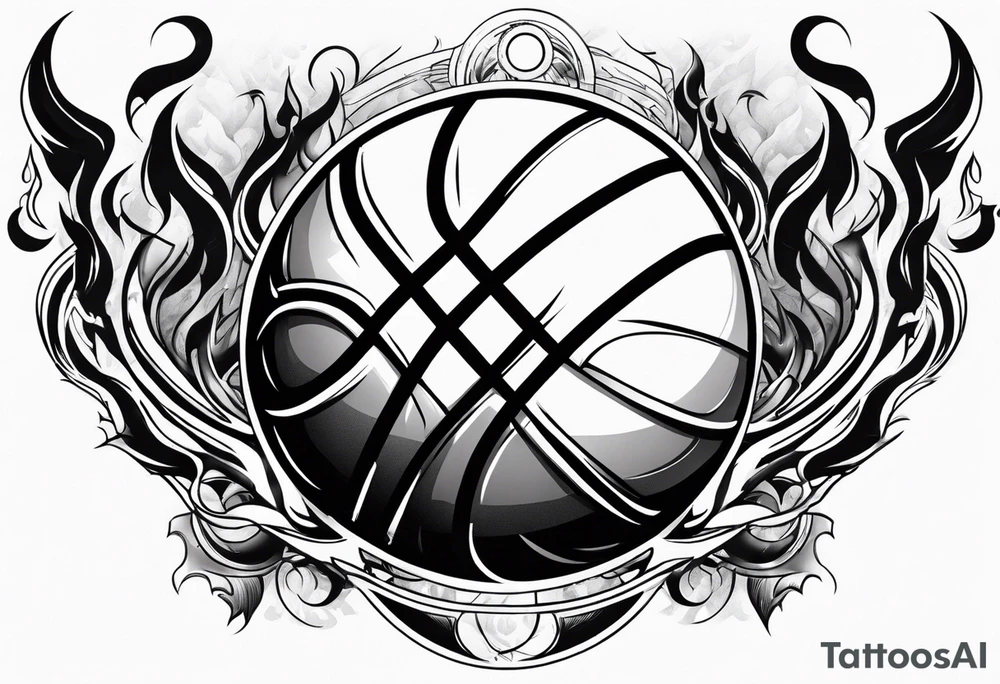 Basketball wit flames tattoo idea