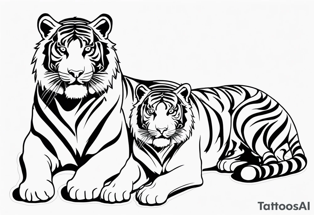 two thai tiger bodies vertical tattoo idea