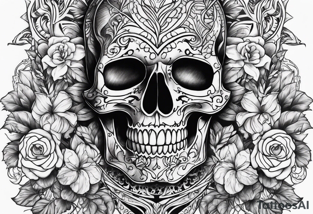black and white skeleton tattoo idea
