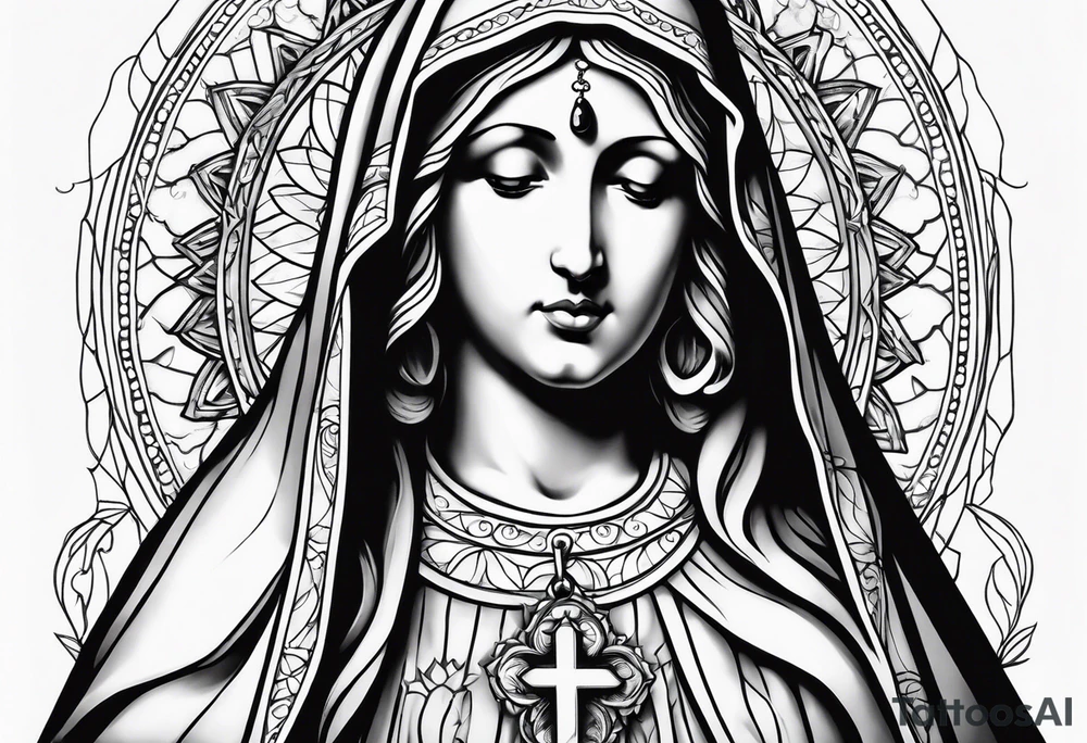 virgin mary with a rosary tattoo idea