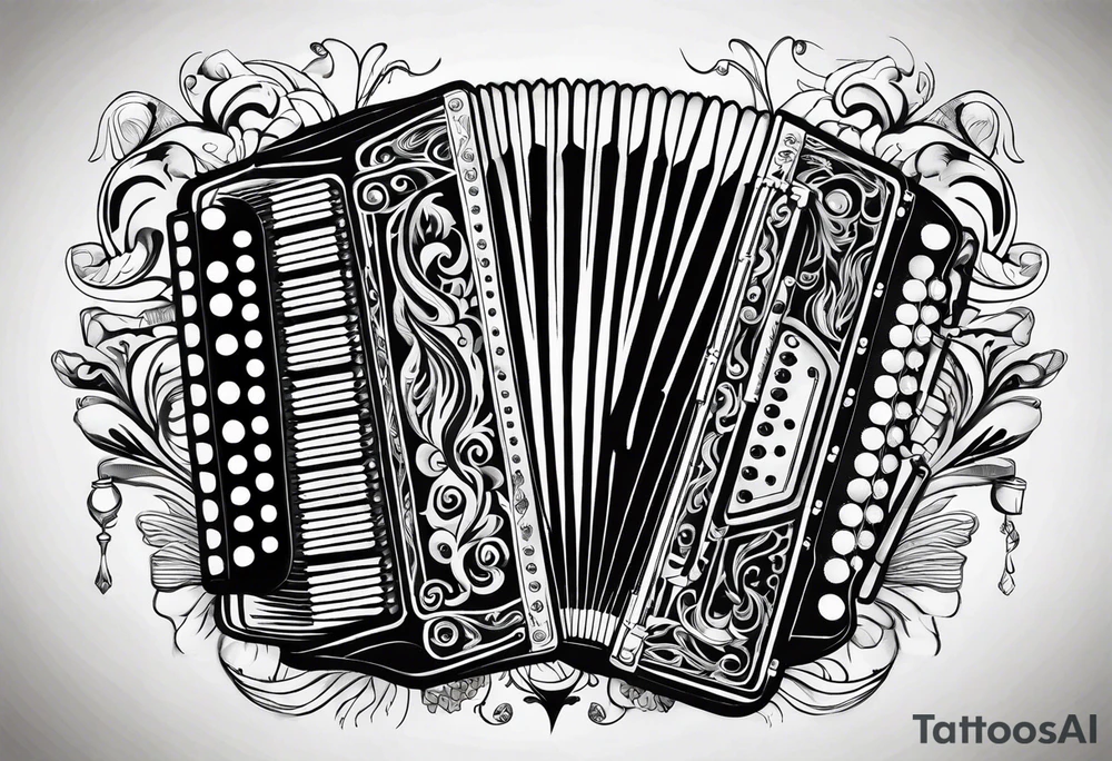 Accordion on a burnt paper tattoo idea