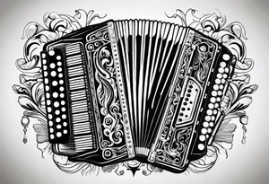 Accordion on a burnt paper tattoo idea