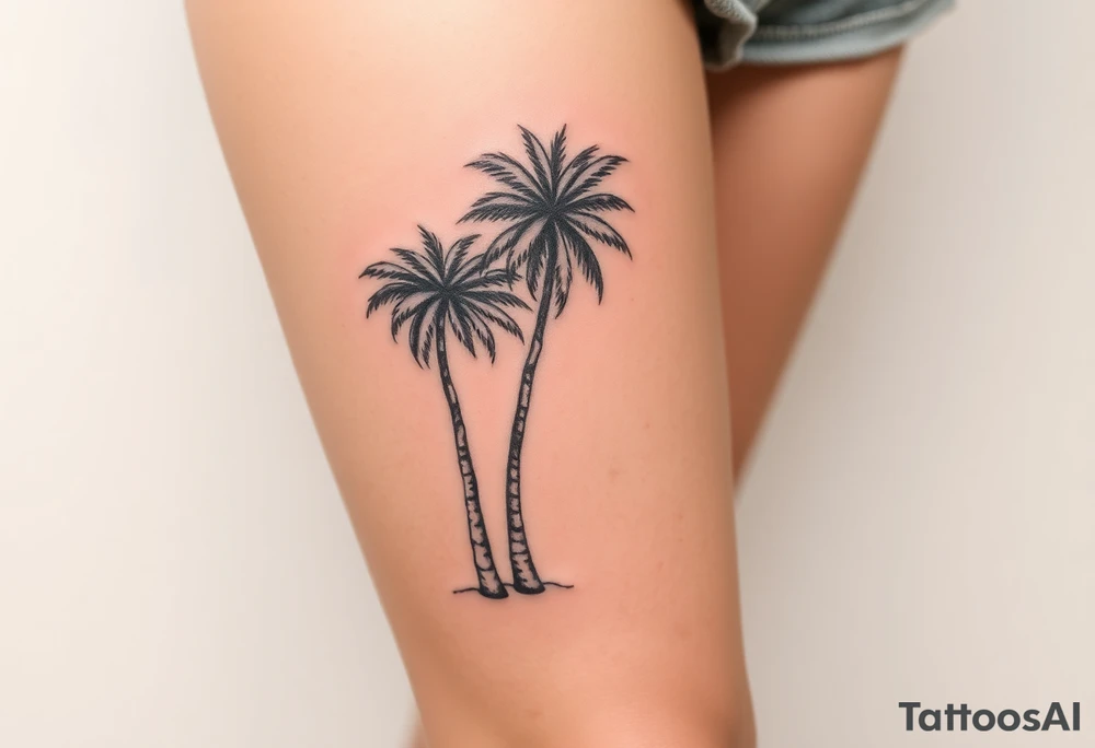 small, palm trees, beach vibe, leg tattoo idea