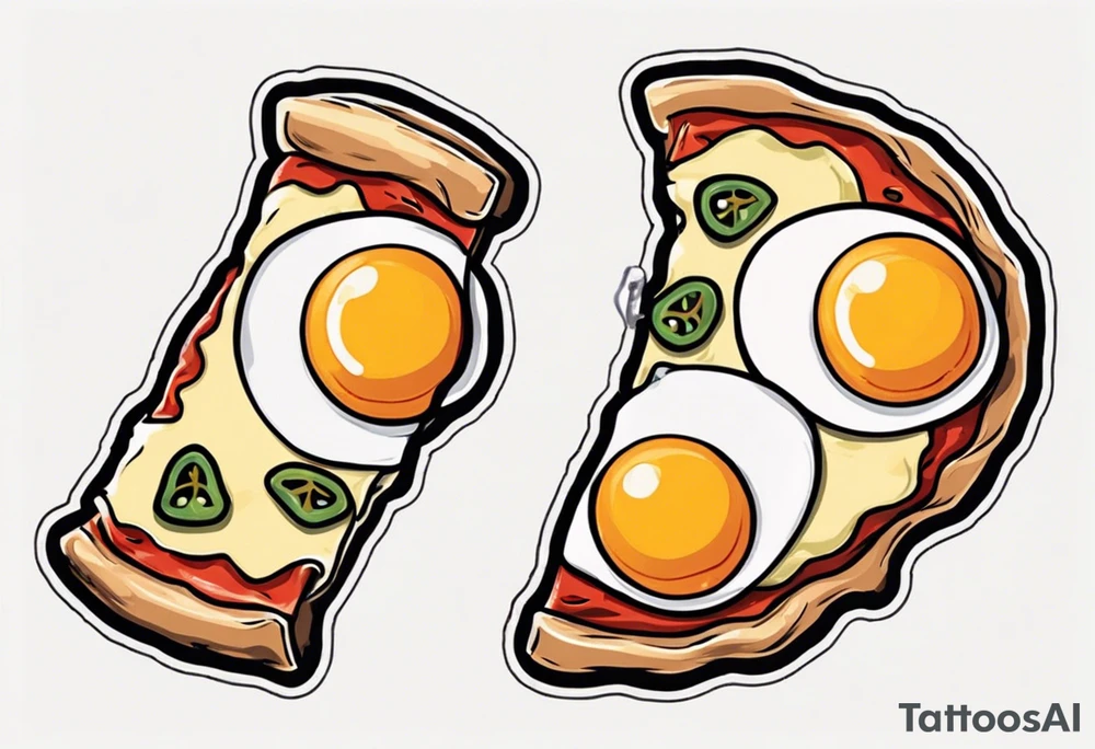Pair fried eggs tattoo, where for the girl a small slice like a pizza triangular and for the guy the rest of the fried eggs tattoo idea