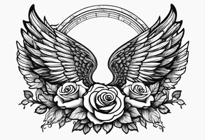 angel wing with roses and plants tattoo idea