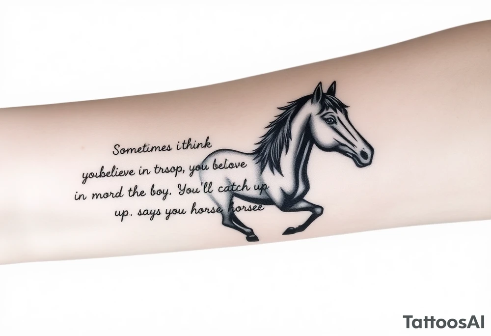 Tattoo based on the book the boy, the fox, the mole and the horse that says “sometimes i think you believe in more than I do said the boy.  You’ll catch up says the horse” tattoo idea