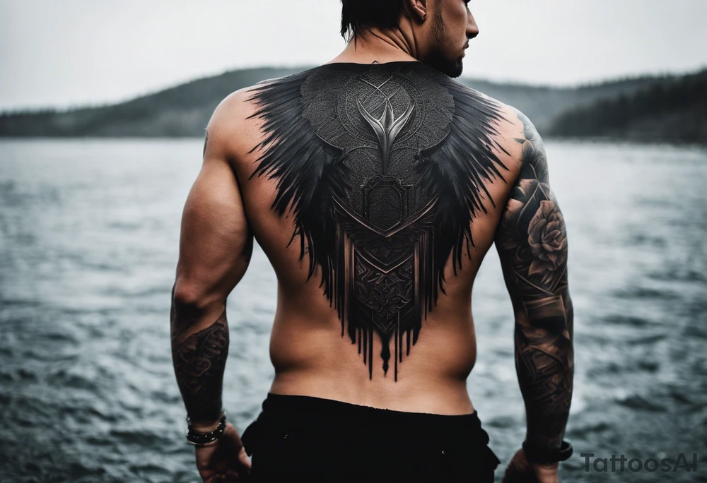Certainly! Here’s a description for your back tattoo:

---

**Tattoo Description:**

Design: Black work, paint strokes.
Location: Back.
Concept: Dante's Inferno, representing the layers of hell.

**Design Details:**

1. **Vertical Lines:**
   - Two bold, vertical lines run parallel up the spine, symbolizing the journey through the depths of Dante's Inferno.

2. **Horizontal Lines:**
   - Nine horizontal lines intersect the vertical lines, each representing one of the nine circles of hell.
   - The lines descend down the back, each becoming progressively shorter and narrower to signify the decreasing levels of hell's circles.
   - The paint stroke style gives the lines a dynamic, brush-painted appearance, enhancing the dramatic and artistic effect.

3. **Overall Style:**
   - The black work technique ensures a striking contrast, with deep black ink emphasizing the severity and depth of the concept.
   - The paint stroke style adds an element of fluidity and movement, symbolizing the chaotic and tortured nature of hell as depicted in Dante’s Inferno.

---

This description provides a clear and detailed vision for your tattoo artist to work from, capturing the essence and symbolism of Dante’s Inferno in a powerful and visually striking way. tattoo idea