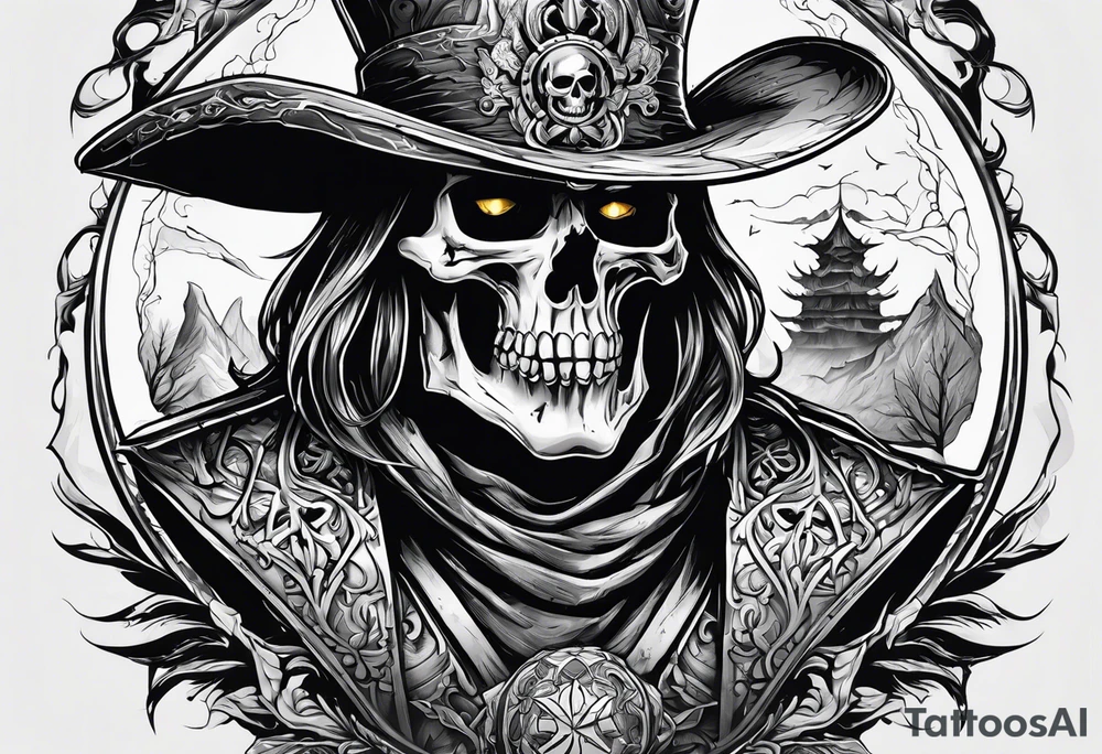 Warlock raising a skeleton warrior tattoo idea