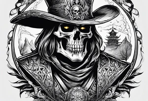 Warlock raising a skeleton warrior tattoo idea