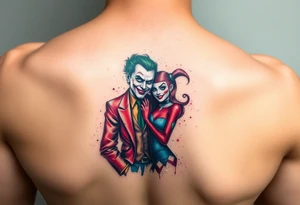 graphic 3d joker and Harley quin together design tattoo idea