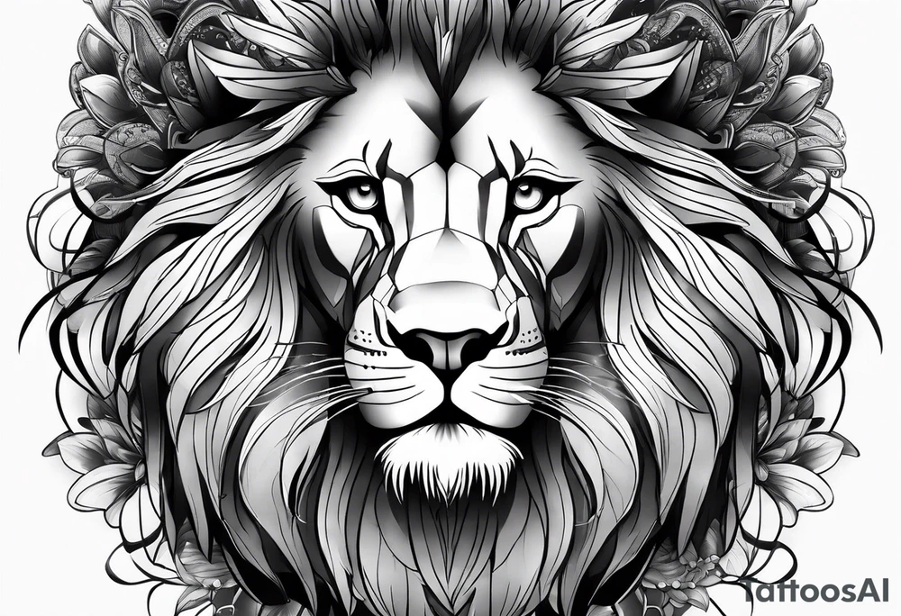lion meshed with woman tattoo idea