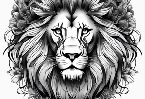 lion meshed with woman tattoo idea