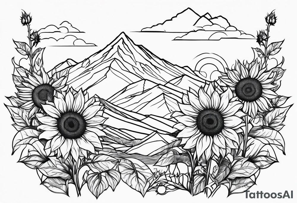 Sunflowers, wild flowers, mountains tattoo idea
