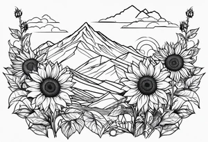 Sunflowers, wild flowers, mountains tattoo idea