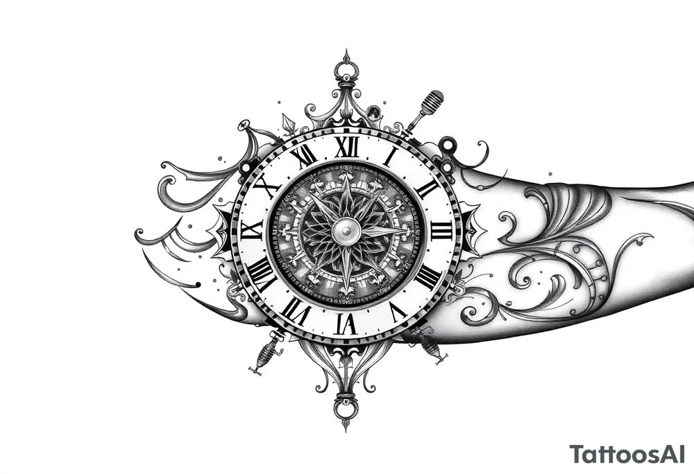 vintage roman numerals within ornate clockwork mechanism tattoo idea