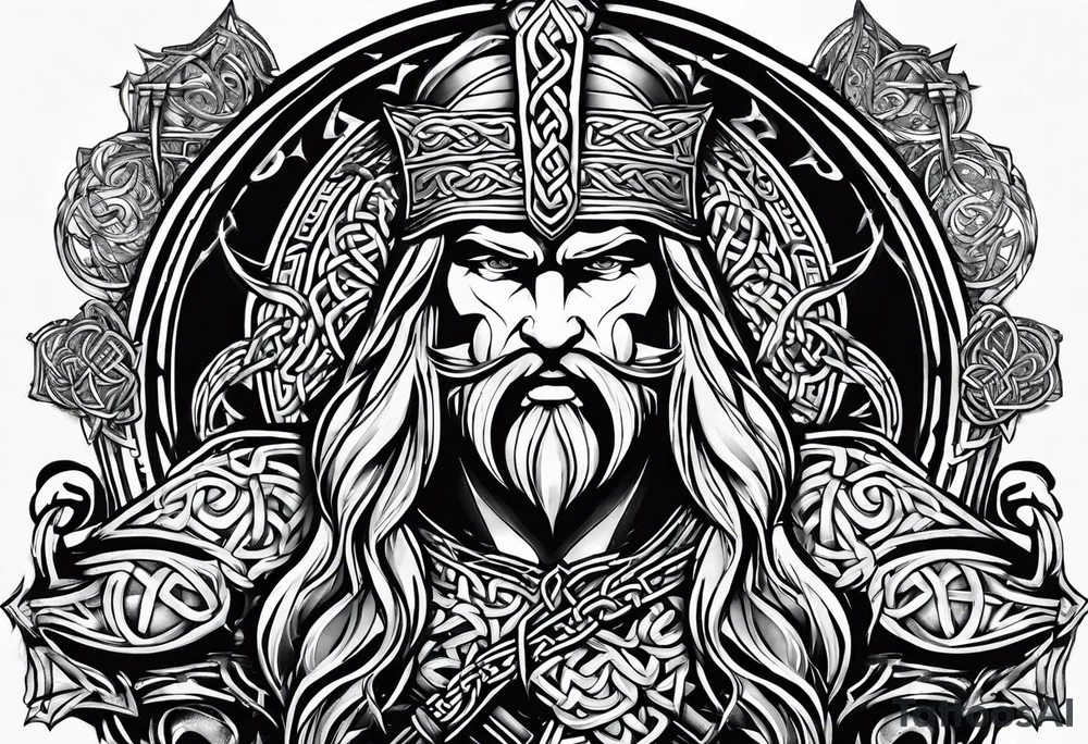 Celtic warrior facing left with irish background tattoo idea