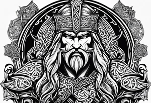 Celtic warrior facing left with irish background tattoo idea