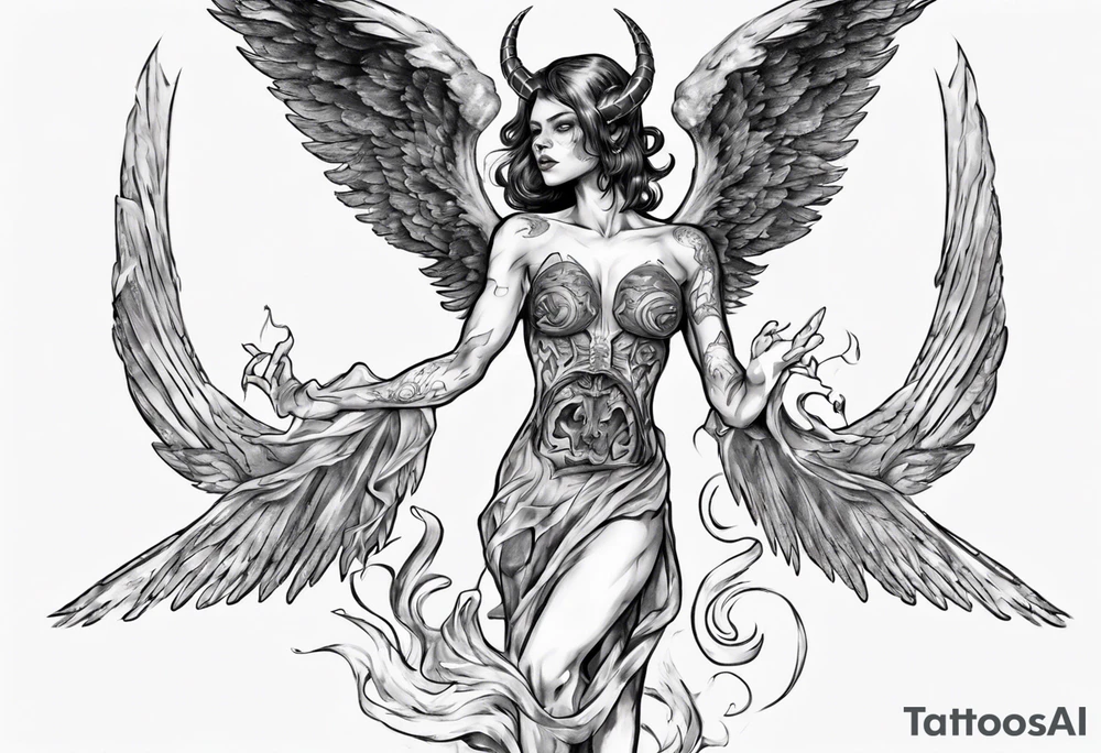 female angel transforming into a demon tattoo idea