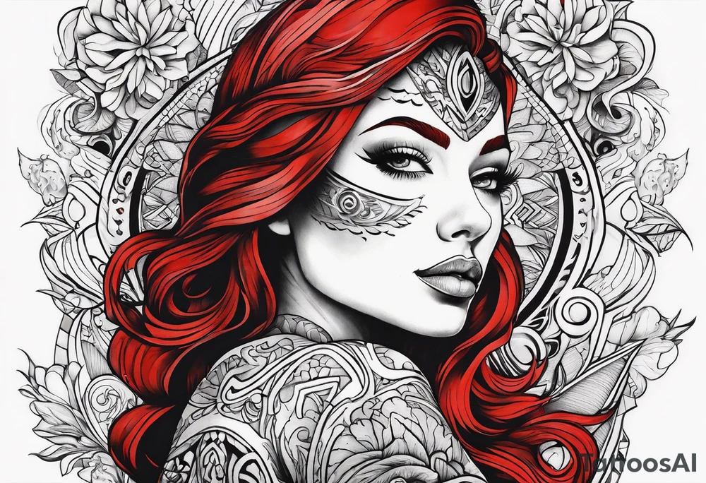 Couple's tattoos red head and brown mexican tattoo idea