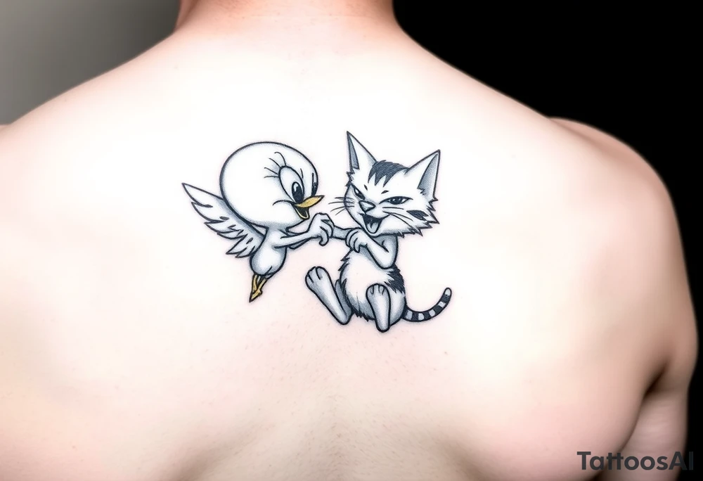 Tweetybird and his girlfriend beating up Syvester the cat tattoo idea